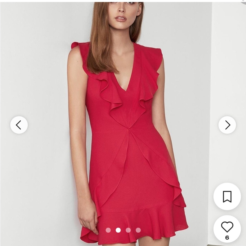 BCBGMaxAzria Red Pleated Sundress V-Neck Wedding Guest
